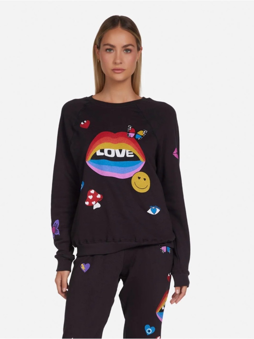 Lauren Moshi Anela Love Collage Sweatshirt Medium